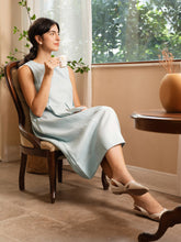 Load image into Gallery viewer, 100% Linen Sleeveless Shoulder Button Midi Dress FREYA