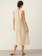 Load image into Gallery viewer, 100% Linen Sleeveless Shoulder Button Midi Dress FREYA