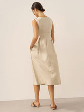 Load image into Gallery viewer, 100% Linen Sleeveless Shoulder Button Midi Dress FREYA