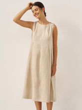 Load image into Gallery viewer, 100% Linen Sleeveless Shoulder Button Midi Dress FREYA