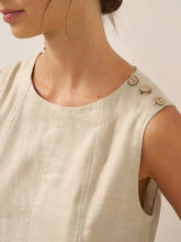 Load image into Gallery viewer, 100% Linen Sleeveless Shoulder Button Midi Dress FREYA