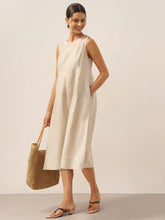 Load image into Gallery viewer, 100% Linen Sleeveless Shoulder Button Midi Dress FREYA