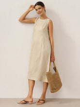 Load image into Gallery viewer, 100% Linen Sleeveless Shoulder Button Midi Dress FREYA