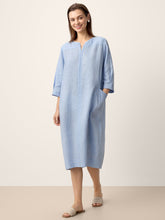 Load image into Gallery viewer, 100% Linen Split-Neck Patch-Pocket Midi Dress KALINA