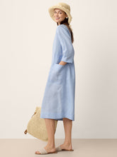 Load image into Gallery viewer, 100% Linen Split-Neck Patch-Pocket Midi Dress KALINA