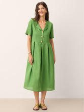 Load image into Gallery viewer, 100% Linen Split Neck Button Detail Midi Dress SERAPHINE