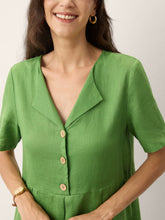 Load image into Gallery viewer, 100% Linen Split Neck Button Detail Midi Dress SERAPHINE