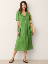 Load image into Gallery viewer, 100% Linen Split Neck Button Detail Midi Dress SERAPHINE