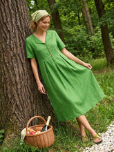 Load image into Gallery viewer, 100% Linen Split Neck Button Detail Midi Dress SERAPHINE