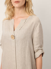 Load image into Gallery viewer, 100% Linen Stand Collar V-Slit Tab Sleeve Maxi Dress LEORA
