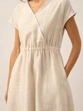 Load image into Gallery viewer, 100% Linen Striped Elastic-Waist Midi Dress ARIA