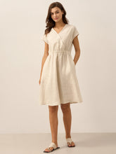 Load image into Gallery viewer, 100% Linen Striped Elastic-Waist Midi Dress ARIA
