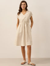 Load image into Gallery viewer, 100% Linen Striped Elastic-Waist Midi Dress ARIA