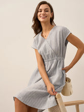 Load image into Gallery viewer, 100% Linen Striped Elastic-Waist Midi Dress ARIA