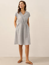 Load image into Gallery viewer, 100% Linen Striped Elastic-Waist Midi Dress ARIA