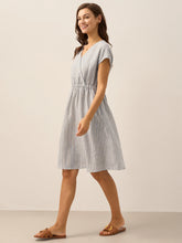 Load image into Gallery viewer, 100% Linen Striped Elastic-Waist Midi Dress ARIA