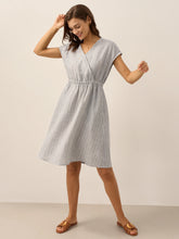 Load image into Gallery viewer, 100% Linen Striped Elastic-Waist Midi Dress ARIA