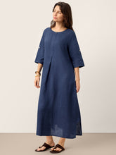 Load image into Gallery viewer, 100% Linen Roll-Up Sleeve Inverted Pleat Maxi Dress MARIBEL