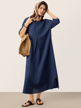Load image into Gallery viewer, 100% Linen Roll-Up Sleeve Inverted Pleat Maxi Dress MARIBEL