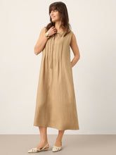 Load image into Gallery viewer, 100% Linen Sleeveless Tie-Neck Pintucked Maxi Dress MILLICENT