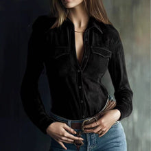 Load image into Gallery viewer, Deerskin Velvet Long Sleeve Patchwork Blouse | Retro Style
