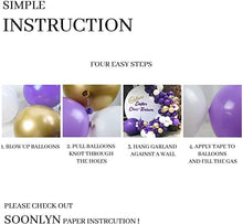 Load image into Gallery viewer, 100Pcs Dark Purple White And Gold Balloons Arch Garland For Baby Shower Engagement Wedding Birthday Theme Anniversary Decoration For Party