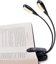 Load image into Gallery viewer, Super Adjustable Goosenecks Clip LED Lamp For Book Reading With Stand And Double Ligh Rechargeable 12 LED Warm Book Light, Clip On Bed Reading Light, Music Stand Lamp, 2 Brightness & 2 Goosenecks Light Up 2 Full Pages. Perfect For Bookworms, Kids & Music
