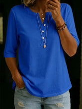 Load image into Gallery viewer, Women's Solid Color Henley Button-Up Short Sleeve Top