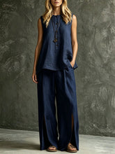 Load image into Gallery viewer, Women's Loose Sleeveless Tank Top & Slit Wide-Leg Pants Two-Piece Set