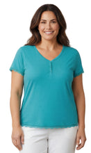 Load image into Gallery viewer, Women's V-neck Short Sleeve Tshirt with A Three Button Placket