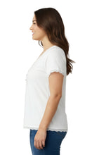 Load image into Gallery viewer, Women's V-neck Short Sleeve Tshirt with A Three Button Placket