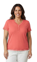 Load image into Gallery viewer, Women's V-neck Short Sleeve Tshirt with A Three Button Placket