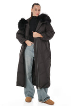 Load image into Gallery viewer, Genuine Silver Fox Fur Trim Down Coat