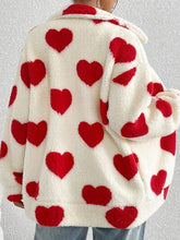 Load image into Gallery viewer, Cute Heart Zip Up Drop Shoulder Furry Jacket Cozy & Trendy Cold-Weather Essential Warm Soft Winter Jacket For Your Girl