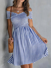 Load image into Gallery viewer, Women's Off-Shoulder Striped Waist-Cinching Midi Dress