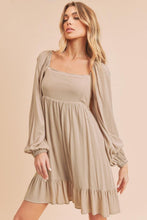 Load image into Gallery viewer, Ruffled Hem Square Neck Balloon Sleeve Mini Dress For Women - Trendy Smocked Detail, Chic Feminine Style, Perfect for Casual & Semi-Formal Occasions
