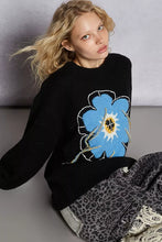 Load image into Gallery viewer, POL Floral Pattern Round Neck Sweater with Exposed Stitching