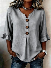 Load image into Gallery viewer, Women's Cotton Linen V-Neck Button-Up Blouse — Summer Casual Top