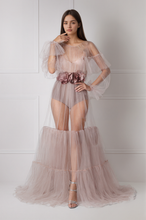 Load image into Gallery viewer, Luxury 3 colors Layered Tulle Sheer Robe Dress | Couture Ruffle Boudoir Robe Set