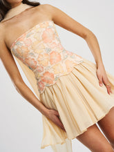 Load image into Gallery viewer, Quanisha Yellow Beaded Floral Mini Chiffon Dress with Scarf