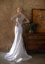 Load image into Gallery viewer, Romantic Draped Cowl Neck Satin Wedding Dress with Low Back and Train