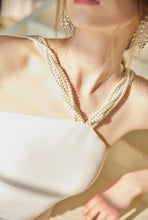 Load image into Gallery viewer, Pearl Strap Halter Satin Wedding Dress with Dramatic Back Bow and Train