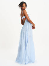 Load image into Gallery viewer, Wallie Baby Blue Rhinestone Embellished Mesh Backless Gown
