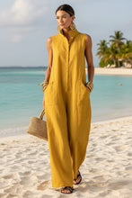 Load image into Gallery viewer, Linen Blend Sleeveless Stand-Collar Jumpsuit – 5 Colors S–3XL