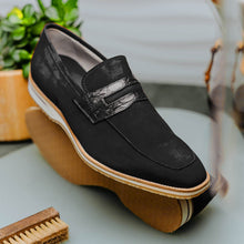 Load image into Gallery viewer, 11-020-BLK MEO 3 Sueded Goatskin Penny Loafer, Black