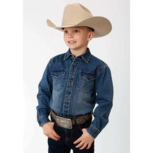 Load image into Gallery viewer, Stetson Medium Weight Denim Long Sleeve (Blue) - Boy's Western Shirt