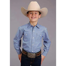 Load image into Gallery viewer, Stetson Candy Strip (Blue/White) - Boy's Western Shirt