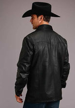 Load image into Gallery viewer, Stetson Leather Western Shirt Jacket (Black) - Men's Leather Jacket