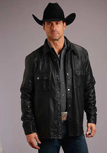 Load image into Gallery viewer, Stetson Leather Western Shirt Jacket (Black) - Men's Leather Jacket