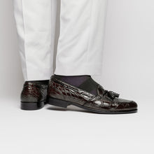 Load image into Gallery viewer, 11-582-NIC FRANCO Crocodile Tassel Loafer, Nicotine